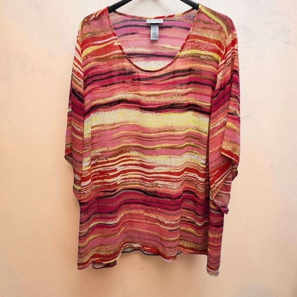 Catherines Sheer Poncho Style Tunic Top Womens 4X Orange Yellow Flowy Boho-Chic